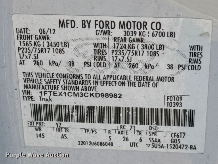 image for item ES5698 2012 Ford F150 Ext. Cab pickup truck