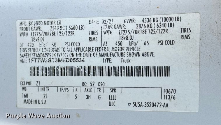 image for item ES5723 2021 Ford F250 Super Duty Crew Cab pickup truck