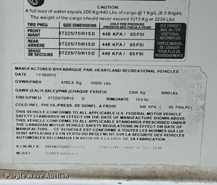 image for item ES5742 2013 Heartland 322RES Sundance camper
