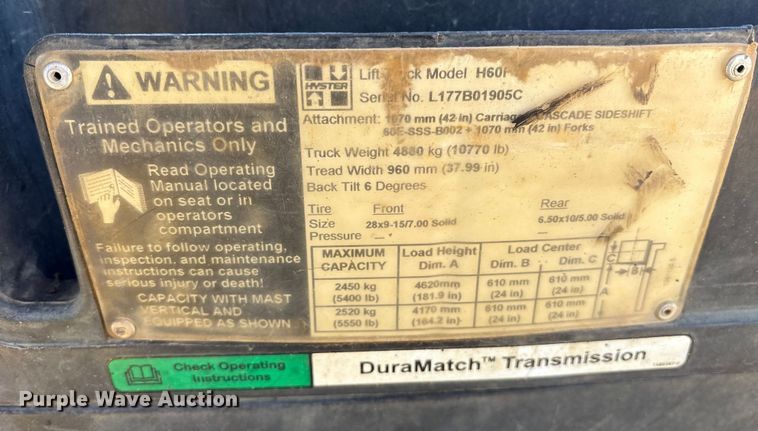 image for item ES8529 2007 Hyster H60PY forklift