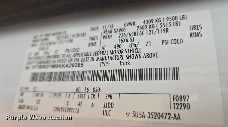 image for item ET1124 2019 Ford Transit 350 van with bucket lift