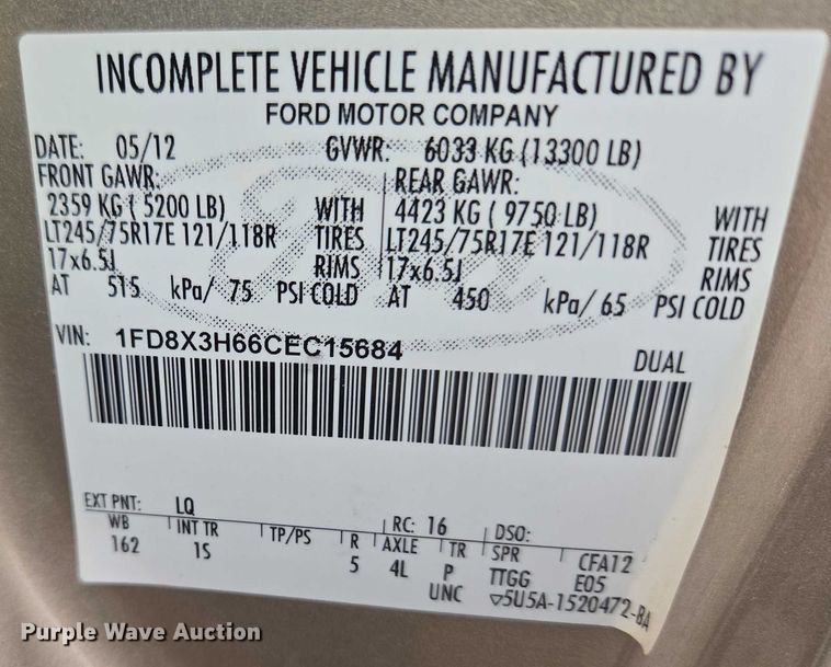 image for item ET1126 2012 Ford F350 Ext. Cab utility bed pickup truck