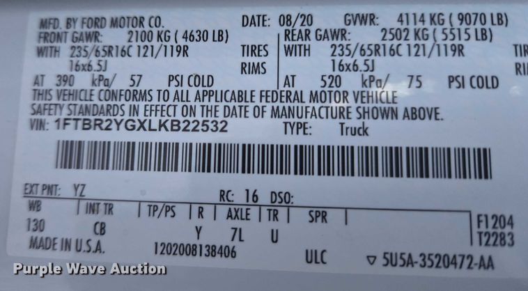 image for item ET1128 2020 Ford Transit van