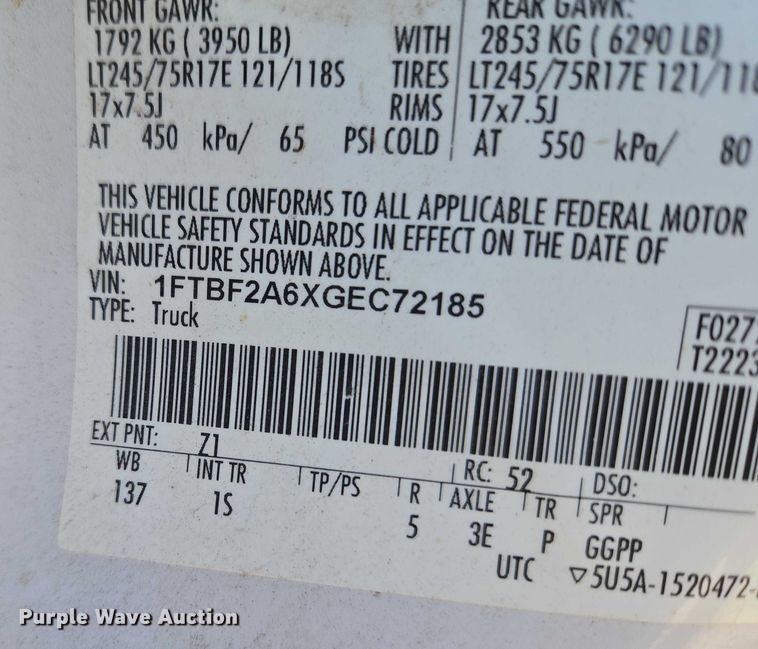 image for item ET1184 2016 Ford F250 Super Duty pickup truck