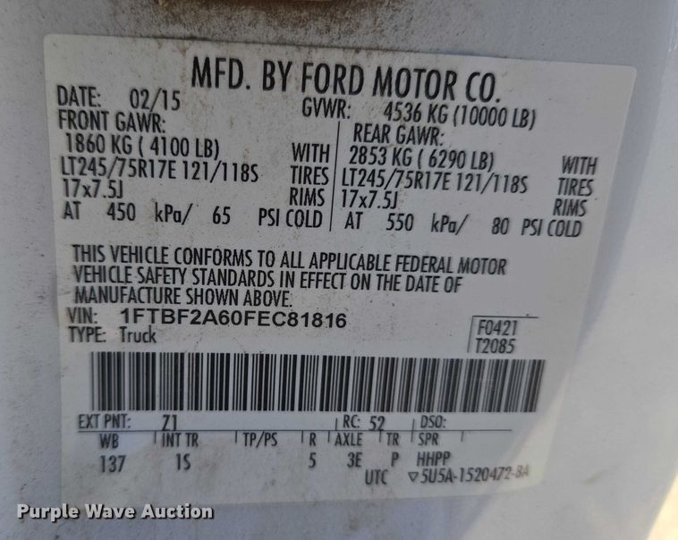 image for item ET1185 2015 Ford F250 Super Duty pickup truck