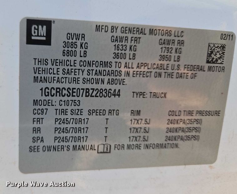 image for item ET1190 2011 Chevrolet Silverado 1500 Ext. Cab pickup truck