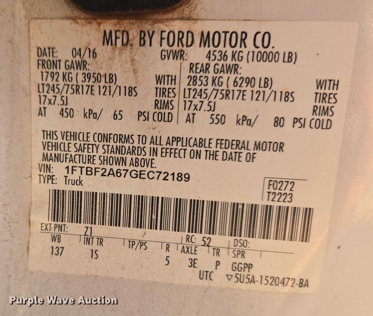 image for item ET1191 2016 Ford F250 Super Duty XL pickup truck