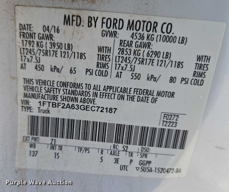 image for item ET1194 2016 Ford F250 Super Duty XL pickup truck