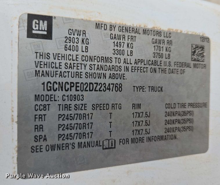 image for item ET1199 2013 Chevrolet Silverado 1500 pickup truck