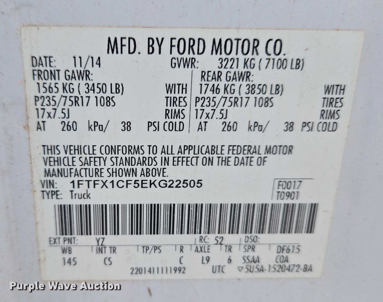 image for item ET1208 2014 Ford F150 XL Ext. Cab pickup truck