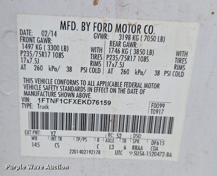 image for item ET1211 2014 Ford F150 pickup truck