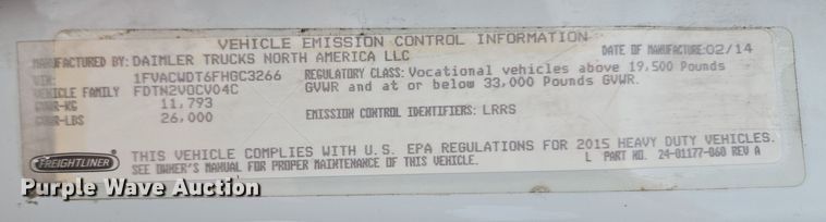 image for item ET1213 2015 Freightliner M2 box truck