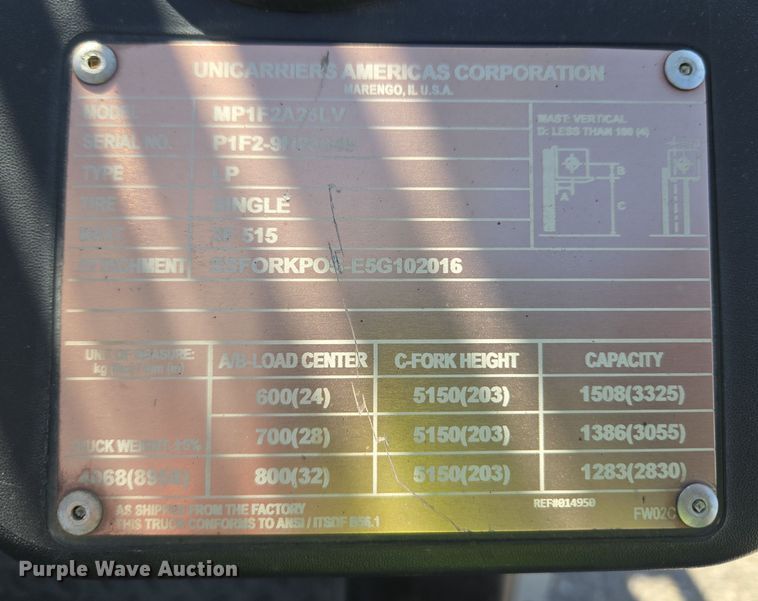 image for item ET1241 2018 UniCarriers PF50 forklift