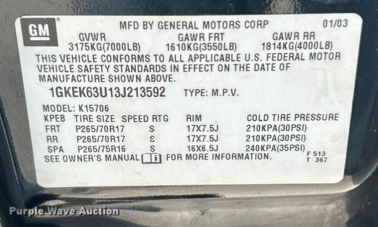 image for item ET6912 2003 GMC Yukon SUV