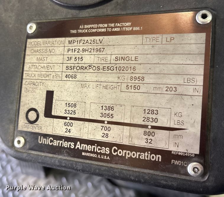 image for item ET7499 2016 UniCarriers PF50 forklift