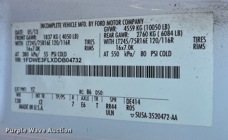 image for item ET8635 2013 Ford E350 box truck