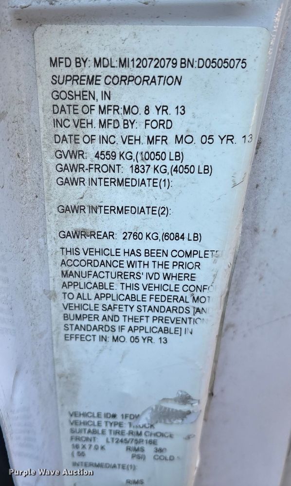 image for item ET8635 2013 Ford E350 box truck