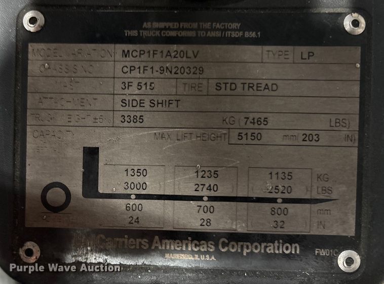 image for item ET8646 2016 UniCarriers CFS40 forklift
