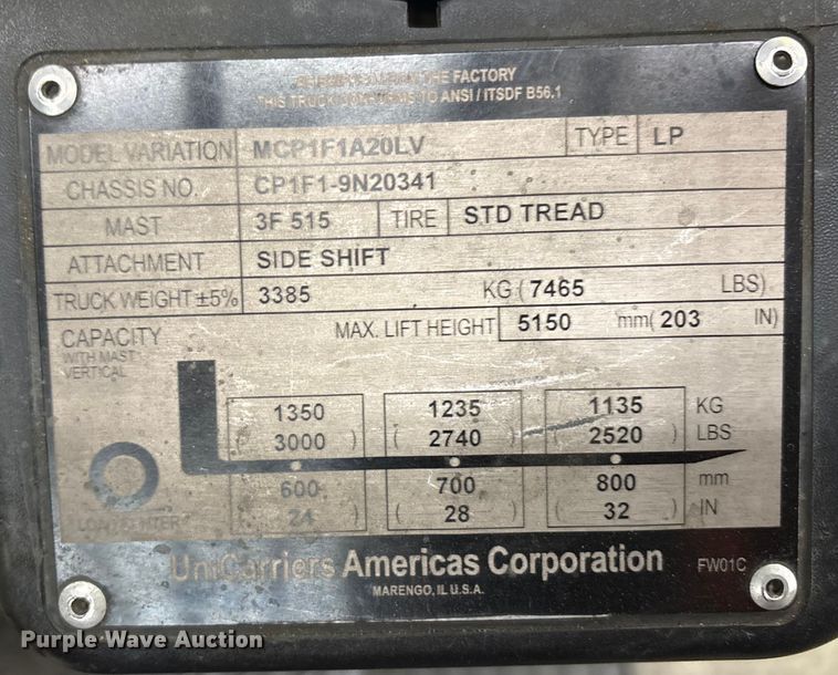 image for item ET8650 2016 UniCarriers CFS40 forklift