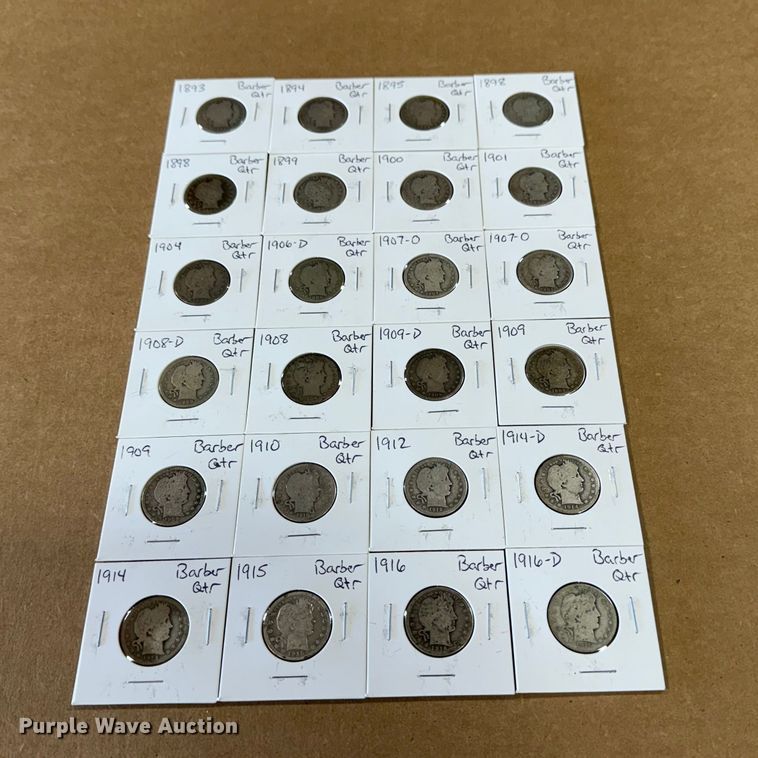 image for item EU4037 (24) Silver Barber quarters coins