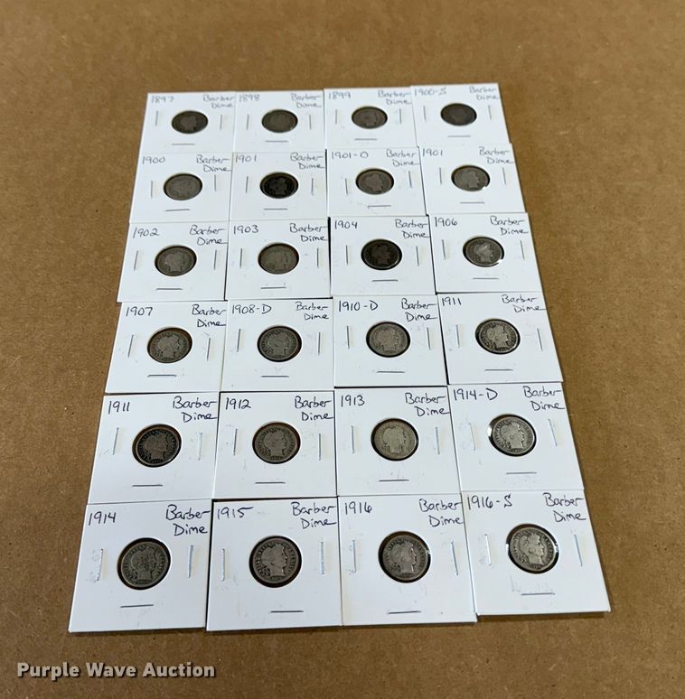 image for item EU4038 (24) Silver Barber dimes coins