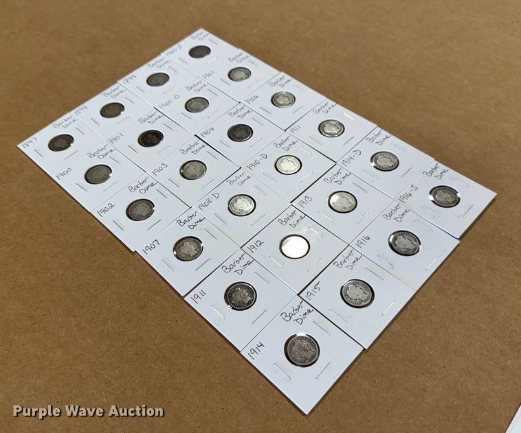 image for item EU4038 (24) Silver Barber dimes coins