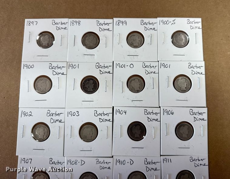 image for item EU4038 (24) Silver Barber dimes coins