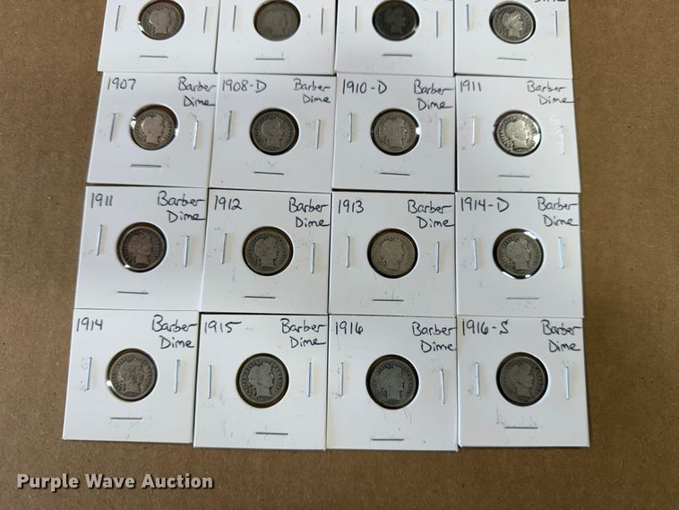 image for item EU4038 (24) Silver Barber dimes coins