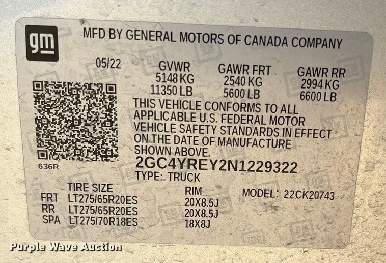 image for item EU4786 2022 Chevrolet Silverado 2500HD Crew Cab pickup truck