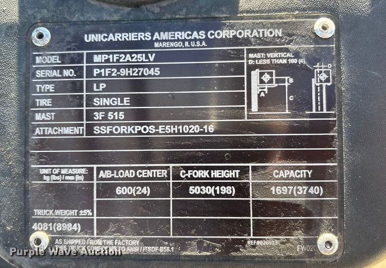 image for item EU4790 2021 UniCarriers PF50 forklift