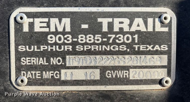 image for item EU4791 2016 TEM  equipment trailer