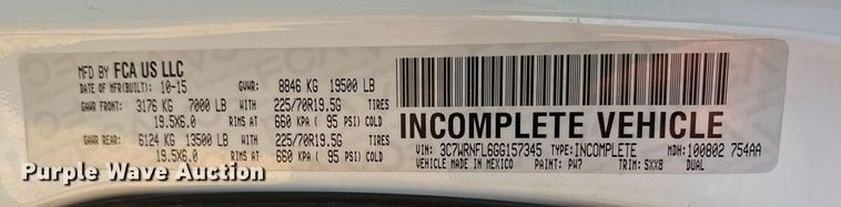 image for item EU4792 2016 RAM 5500HD truck cab and chassis