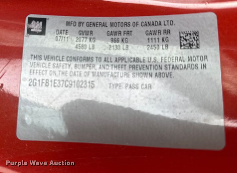 image for item EU6450 2012 Chevrolet Camaro 