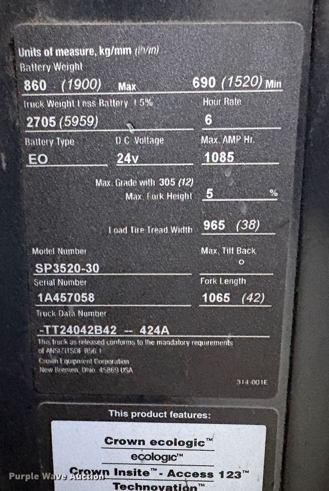 image for item EU8578 2016 Crown SP3520-30 order picker