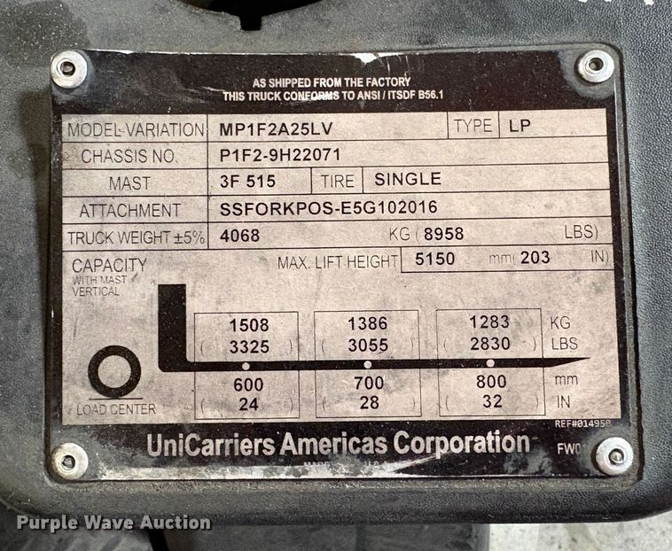 image for item EU8579 2017 UniCarriers PF50 forklift