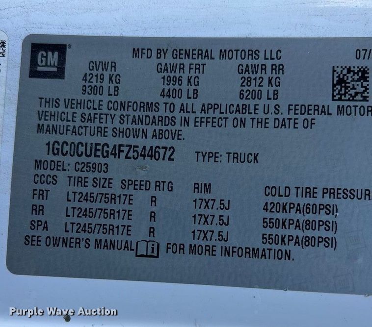 image for item FB3472 2015 Chevrolet Silverado utility bed pickup truck