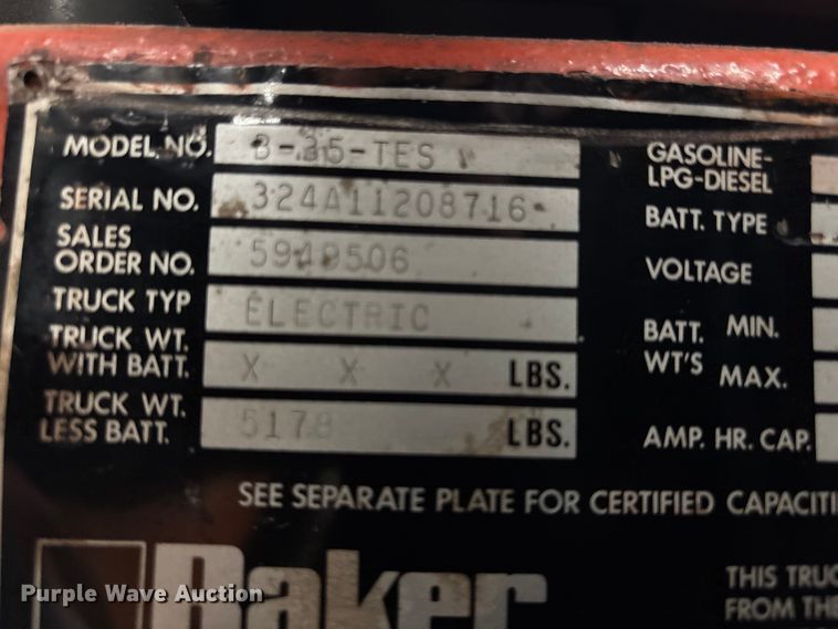 image for item FB3474 Baker 3-35-TES forklift