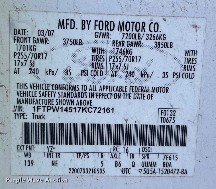 image for item FB3479 2007 Ford F150 Crew Cab pickup truck
