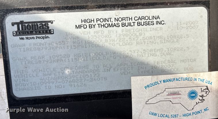 image for item FB3483 2009 Thomas Built school bus