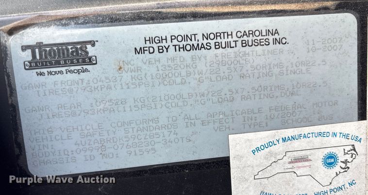 image for item FB3484 2009 Thomas Built school bus