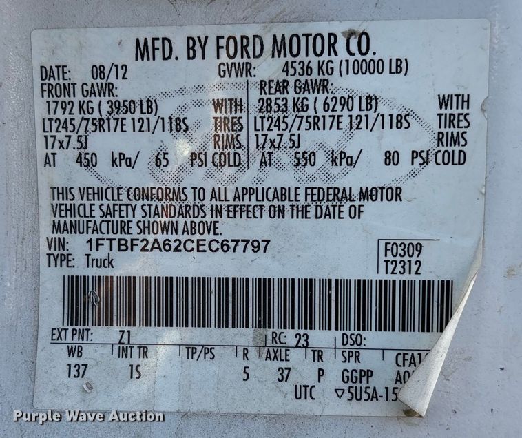 image for item FB5478 2012 Ford F250 Super Duty utility bed pickup truck