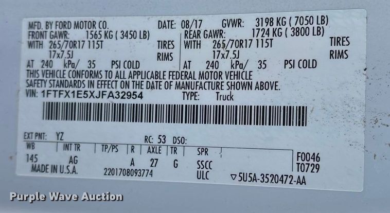 image for item FG0015 2018 Ford F150 Ext. Cab pickup truck