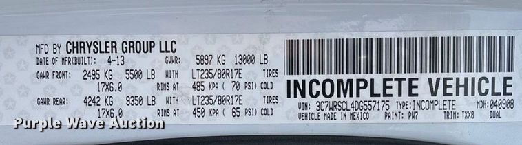 image for item FG0023 2013 RAM 3500 Crew Cab flatbed pickup truck