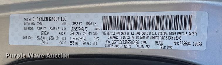 image for item FG2598 2011 Dodge Ram 2500 Crew Cab pickup truck