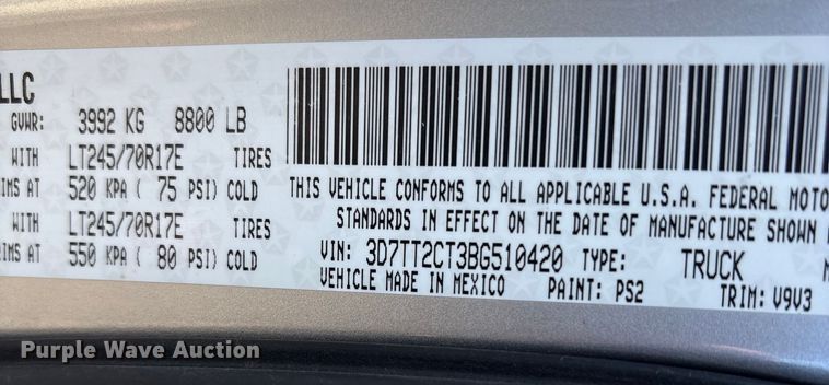 image for item FG2598 2011 Dodge Ram 2500 Crew Cab pickup truck