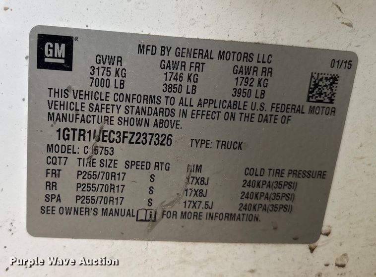image for item FG2637 2015 GMC Sierra 1500 Ext. Cab pickup truck