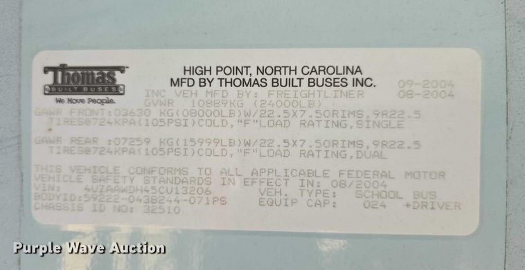 image for item FI0772 2005 Freightliner Thomas school bus