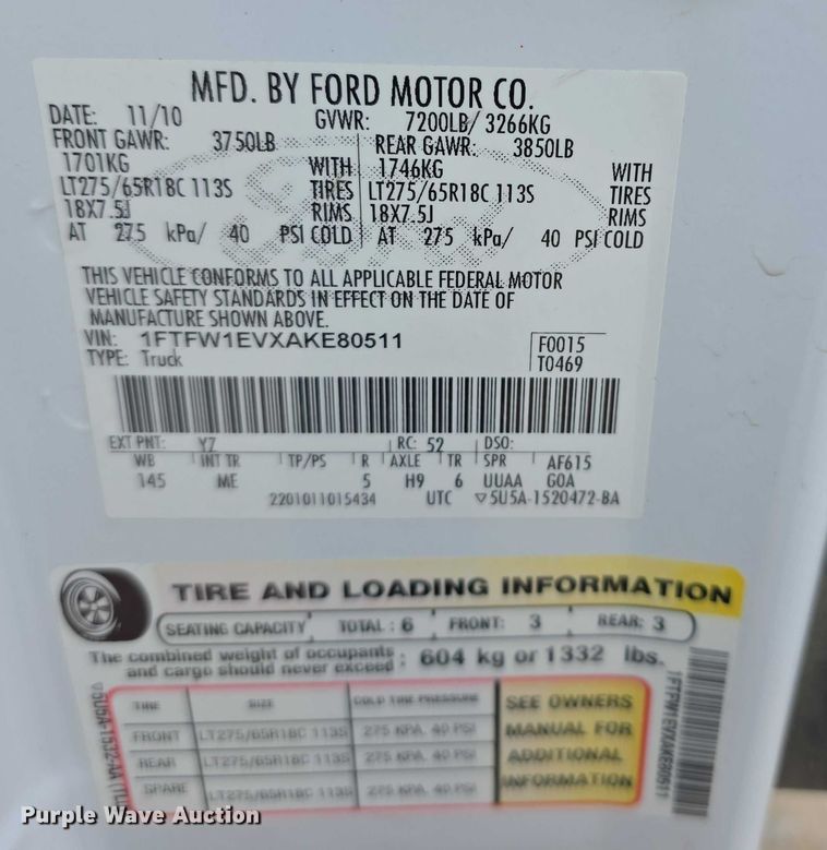 image for item FI0808 2010 Ford F150 Crew Cab pickup truck