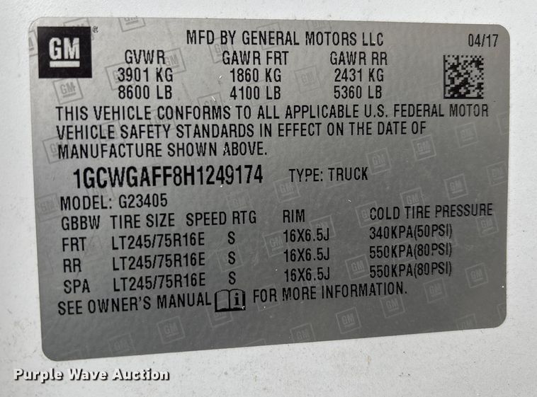 image for item FK1098 2017 Chevrolet Express 2500 van