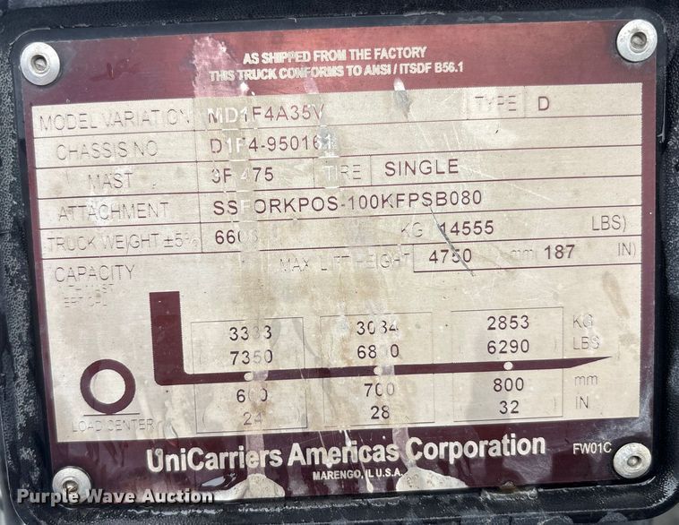 image for item FK1100 2016 UniCarriers PF80 forklift